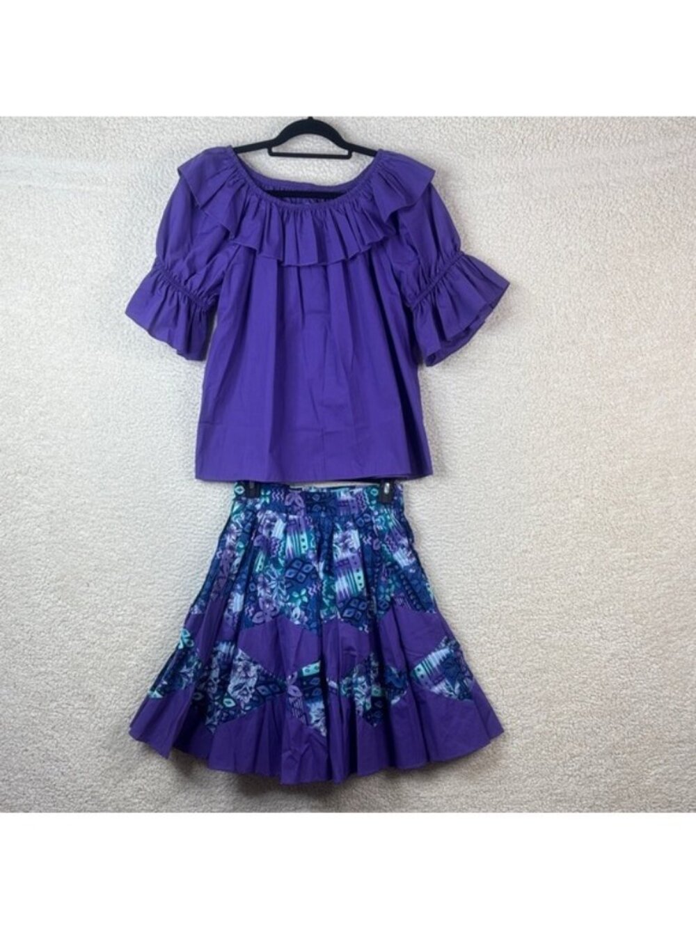 Square Up Fashions Womens Purple Off Shoulder Top Pleated A-Line Skirt Size P